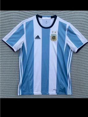 Adidas Argentina AFA 1893 Soccer Jersey Mens Large L Light Blue White Stripes